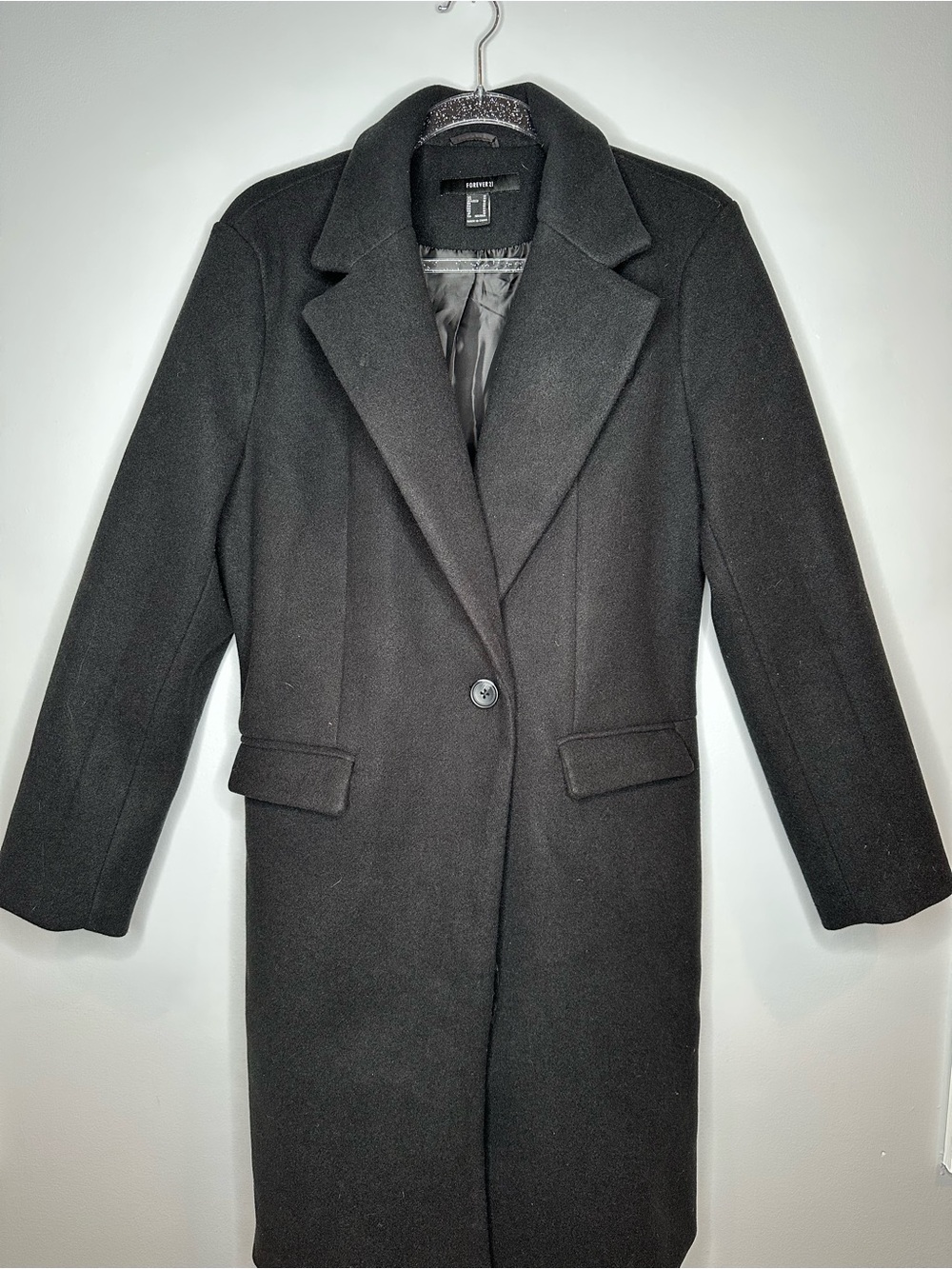 SHEIN Black Single-Button Long Pea Coat